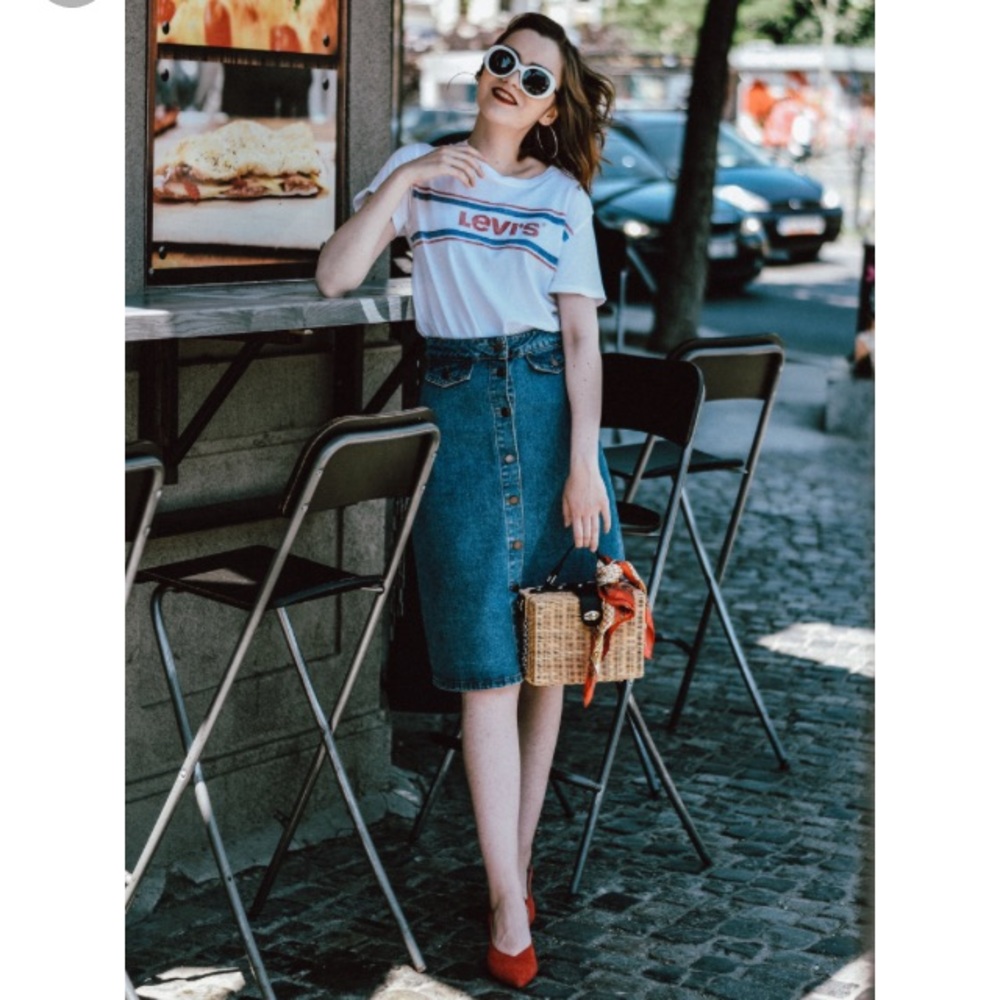 NWOT zara denim button-front midi skirt